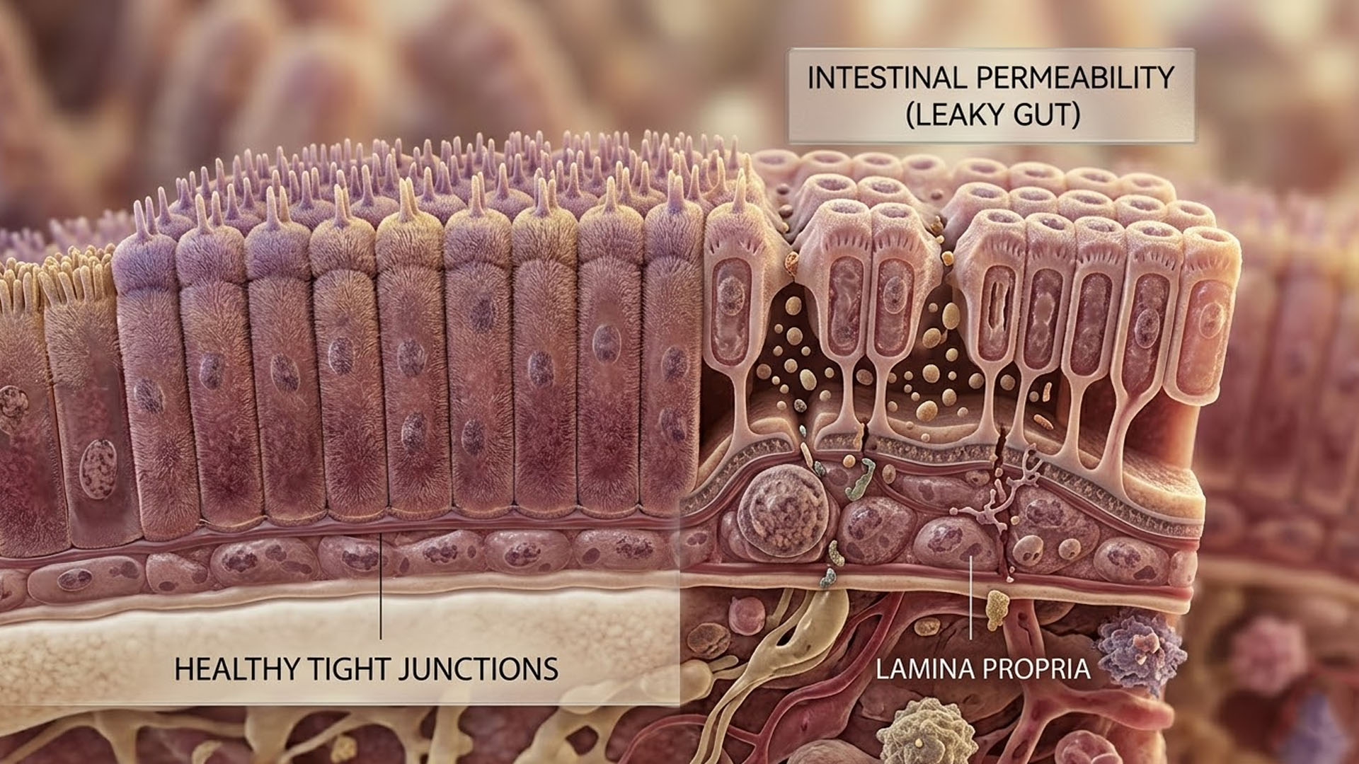 Diagram showing intestinal permeability and gut-immune connection in autoimmune disease