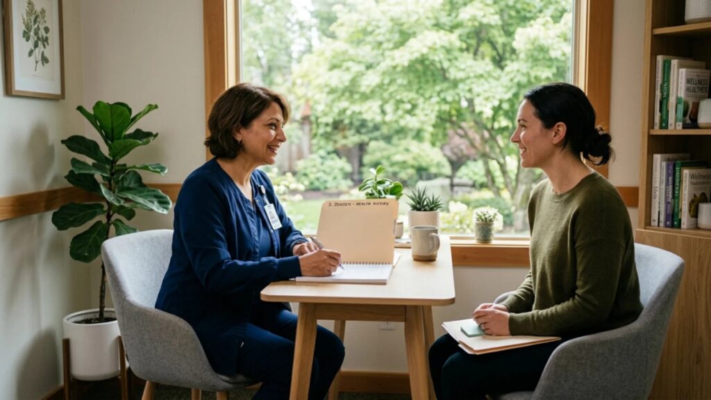 Naturopathic doctor reviewing gut and hormone lab results for anxiety treatment in Scottsdale